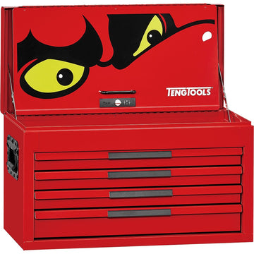 Teng 137pc Pro35 26in red tool chest with four drawers open