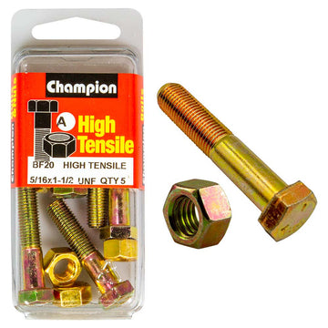 Champion Grade 5 bolt and nut, 5/16 x 1-1/2in UNF, zinc plated
