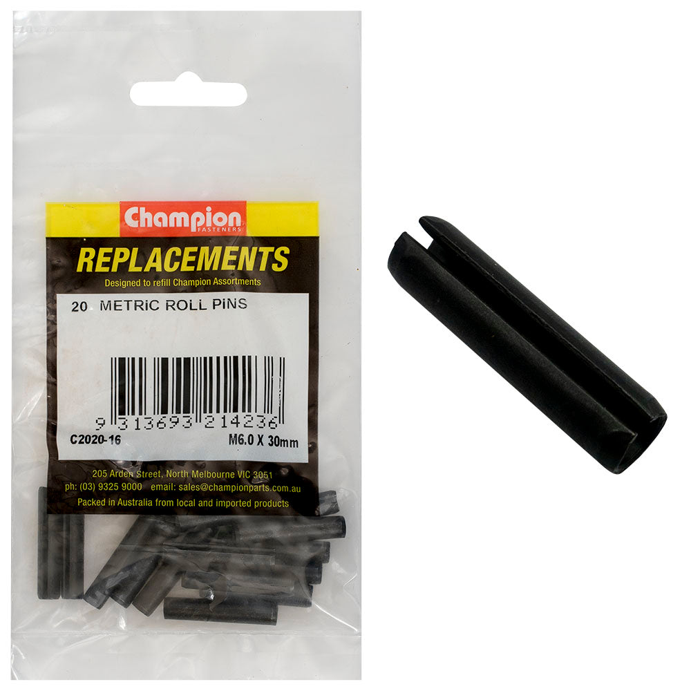 Champion 6.0 x 30mm Metric Roll Pin -20pk | ISL