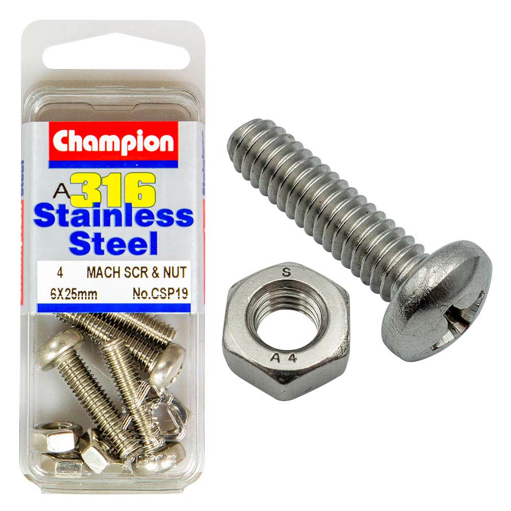 Champion 316/A4 Machine Set Screw & Nut - Pan 6 x 25 (A) | ISL