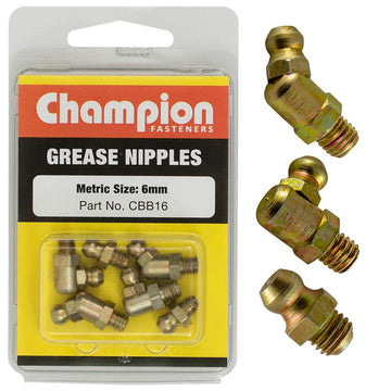 Champion 6-piece metric 6mm grease nipple assortment with straight, 45-degree and 90-degree angles