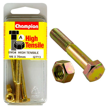 Champion M6 x 70mm grade 8.8 zinc plated bolt and nut