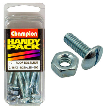 Champion 3/16in x 1-1/2in roofing bolt with mushroom head and slotted drive, zinc-plated