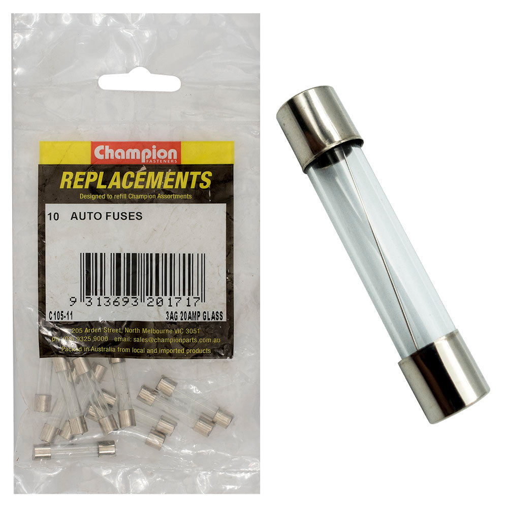 Champion 3Ag 20 Amp Glass Fuse -10pk | ISL