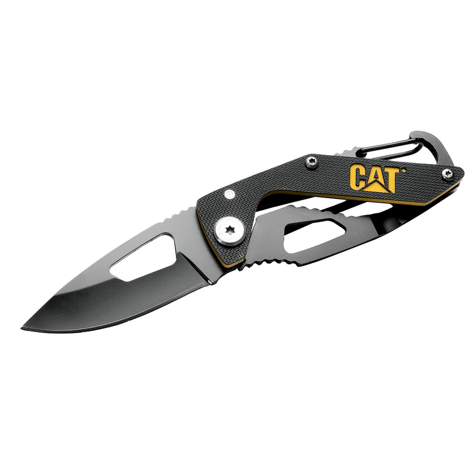 CAT 135mm Folding Skeleton Knife with Black Blade and Carabiner