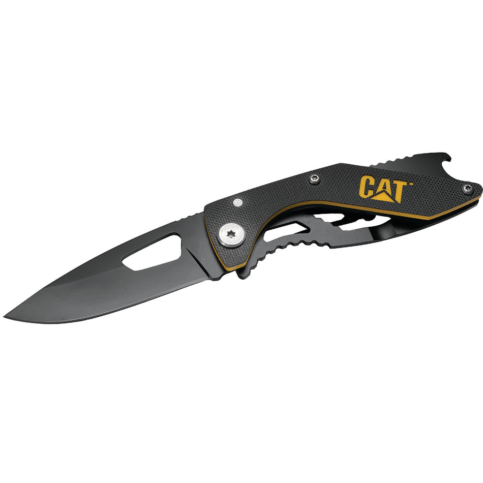 CAT 155mm Folding Skeleton Knife with Black Blade and Bottle Opener