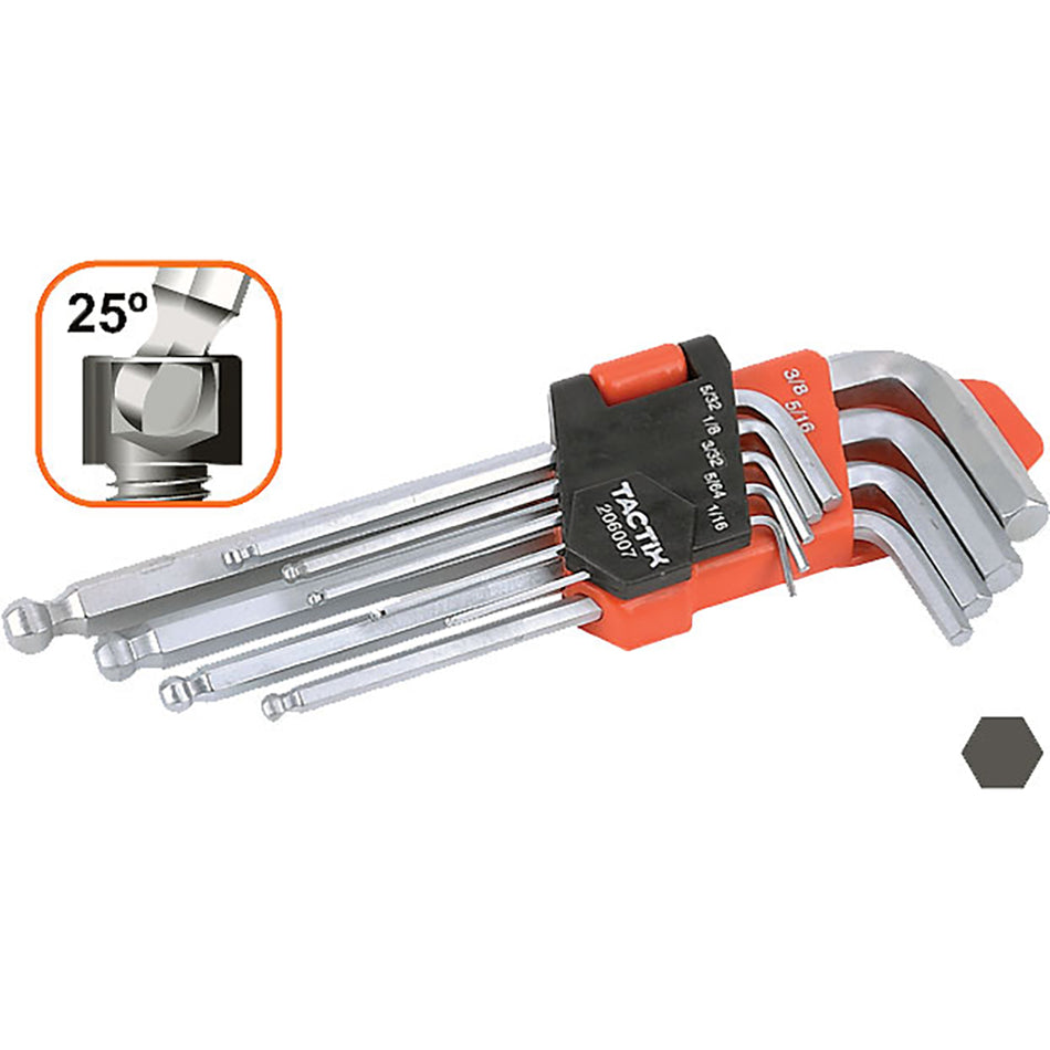 Tactix Hex Key Long 9Pc SAE