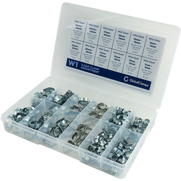 200pc 2 Ear W1 Clamp Assortment – 2 Ear Clamp 7-25mm W1 7/7.5/9mm Band Clamp Assrt 200pc | ISL