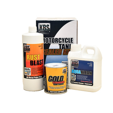 KBS Fuel Tank Sealer Kit Large Motorcycle Up To 45L Tank contents and packaging