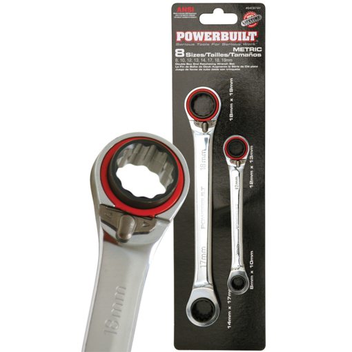 Powerbuilt 2pc 4-in-1 Metric Reversible Gear Spanner Set