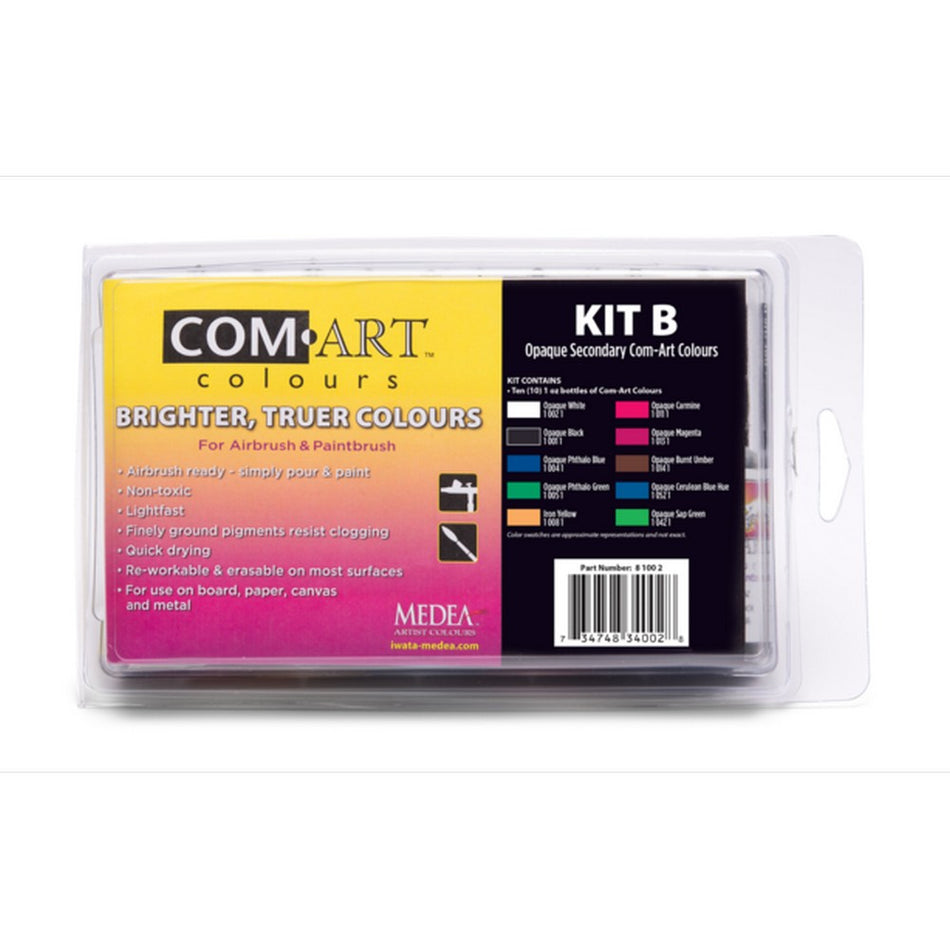 Iwata Medea Com-Art Airbrush And Paint Brush Paint (Kit B) 10pc Opaque Secondary Colors Set | Formula