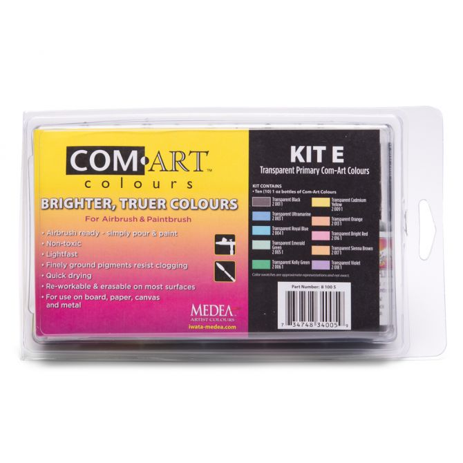 Iwata Medea Com-Art Airbrush And Paintbrush Paints (Kit E) 10pc Transparent Primary Kit | Formula