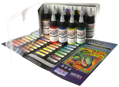 Iwata Medea Com-Art Airbrush And Paintbrush Paints 10pc (Kit F) Transparent Primary Kit | Formula