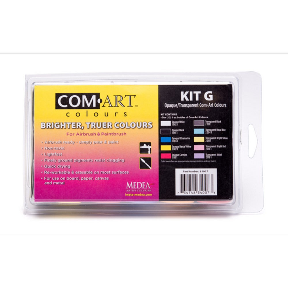 Iwata Medea Com-Art Airbrush And Paintbrush Paints (Kit G) 10pc Opaques & Transparent Combination | Formula