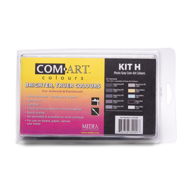 Iwata Medea Com-Art Airbrush And Paintbrush Paints (Kit H) 10pc Black & White | Formula