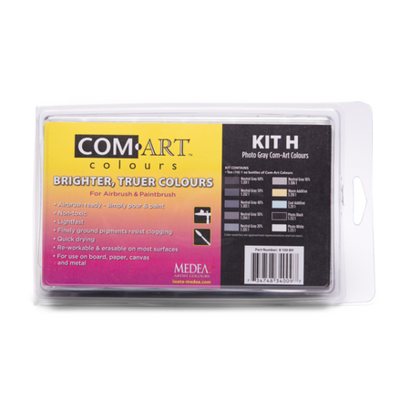 Iwata Medea Com-Art Airbrush And Paintbrush Paints (Kit H) 10pc Black & White | Formula
