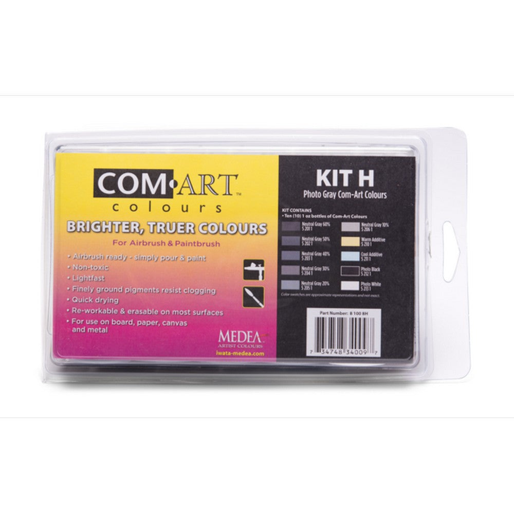 Iwata Medea Com-Art Airbrush And Paintbrush Paints (Kit H) 10pc Black & White | Formula