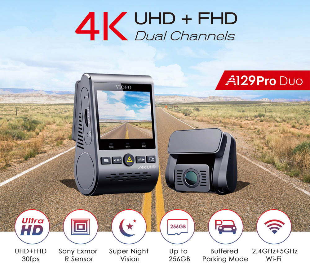Viofo Dashcam 4k A129 Pro Duo Front + Hd 1080p Rear Dual Wifi Gps | Formula