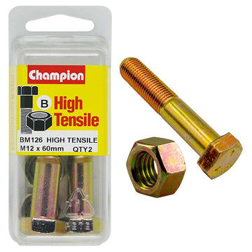 M12 x 60mm grade 8.8 zinc plated bolt and nut