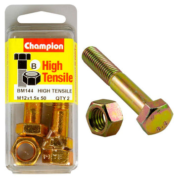 Champion M12 x 50 x 1.5 bolt and nut grade 8.8 zinc plated