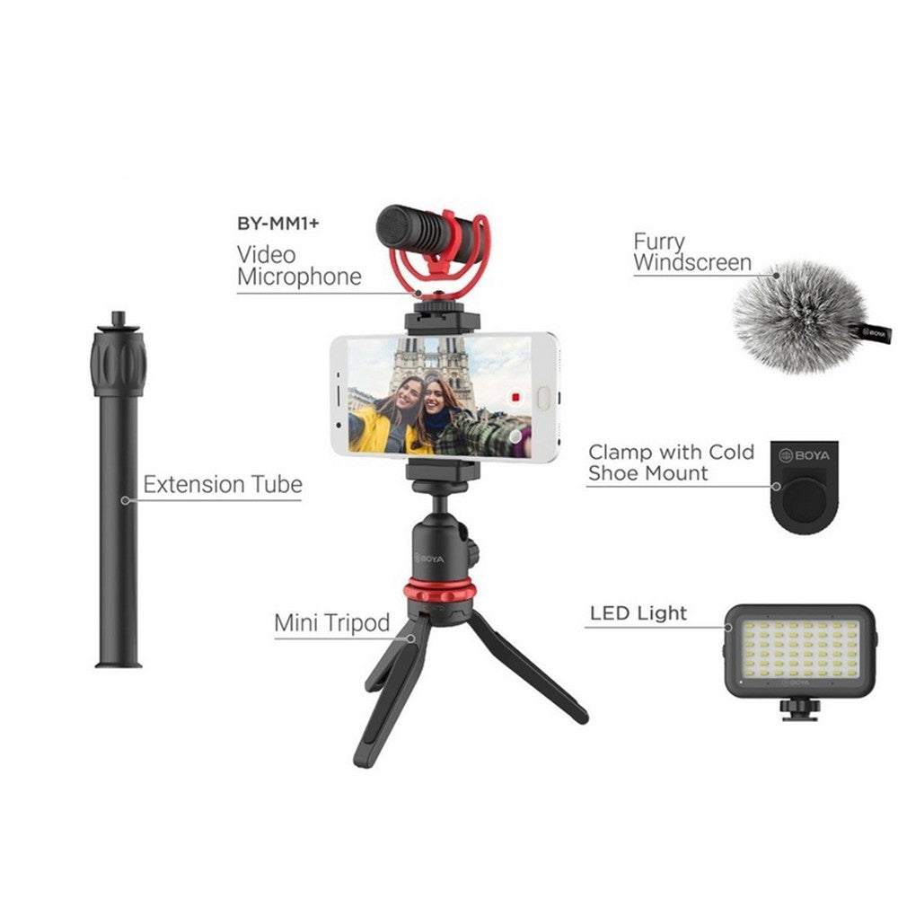 Boya Vlogging Kit Including Mini Tripod By-Mm1 Microphone & Led Light | Formula