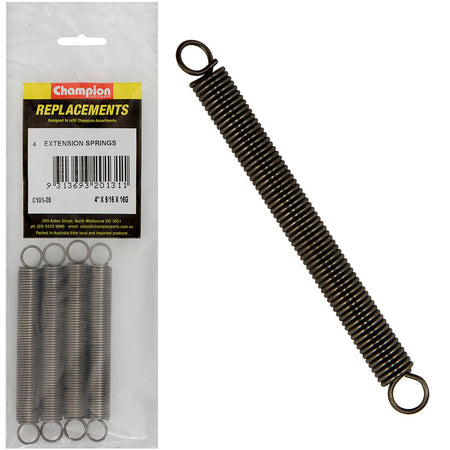 Champion 4in (L) x 9/16in (O.D.) x 16G Extension Spring -4pk – 4in (L) X 9/16in (O.D.) X 16g Extension Spring - 4 Pack | ISL