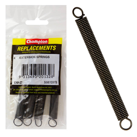 Champion 3-3/4 (L) x 1/2in (O.D) x 17G Extension Spring -4pk – 3-3/4IN (L) X 1/2IN (O.D.) X 17G EXTENSION SPRING | ISL