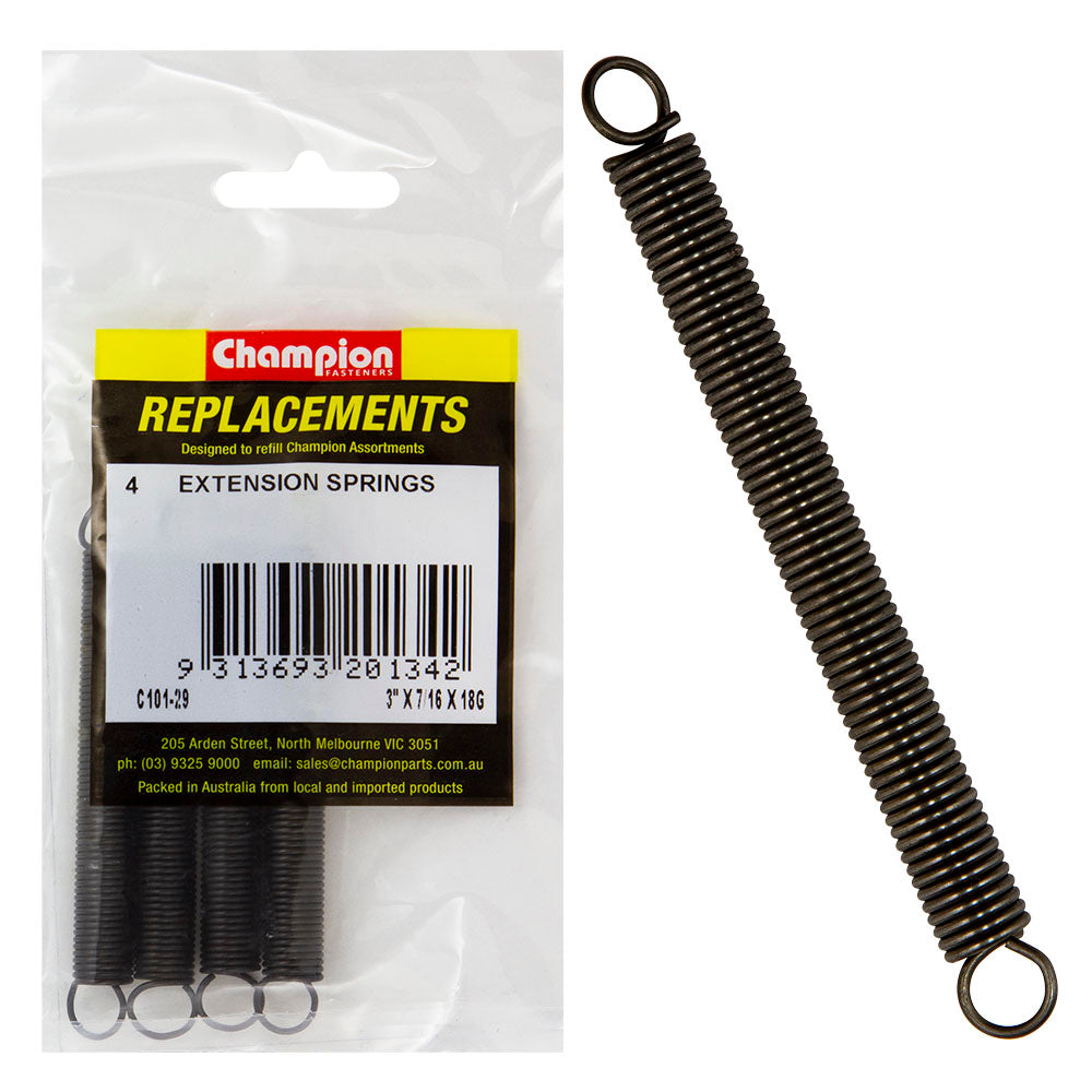Champion 3in (L) x 7/16in (O.D.) x 18G Extension Spring -4pk | ISL