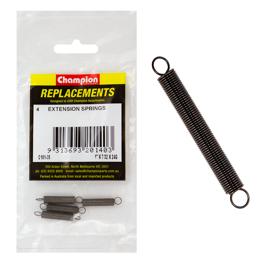 Champion 1in (L) x 7/32in (O.D.) x 24G Extension Spring -4pk | ISL