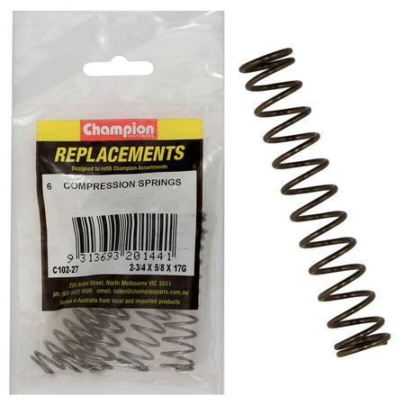 Champion 2-3/4(L) x 5/8in (O.D) x 17G Compression Spring-6pk – 2-3/4in (L) X 5/8in (O.D.) X 17g Compression Spring - 6 Pack