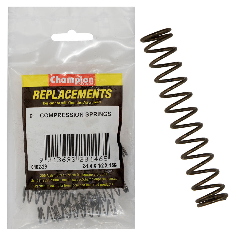 Champion 2-1/4(L) x 1/2in (O.D) x 18G Compression Spring-6pk – 2-1/4in (L) X 1/2in (O.D.) X 18g Compression Spring - 6 Pack