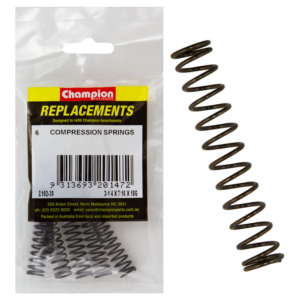 Champion 2-1/4(L) x 7/16in (O.D) x18G Compression Spring-6pk – 2-1/4 (L) X 7/16IN (O.D.) X 18G COMPRESSION SPRING | ISL