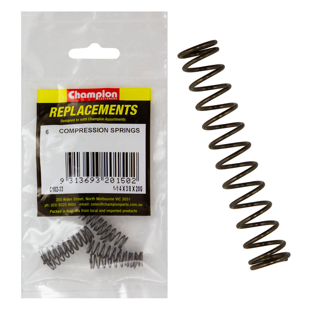 Champion 1-1/4(L) x 3/8in (O.D) x 20G Compression Spring-6pk – 1-1/4 (L) X 3/8IN (O.D.) X 20G COMPRESSION SPRING | ISL