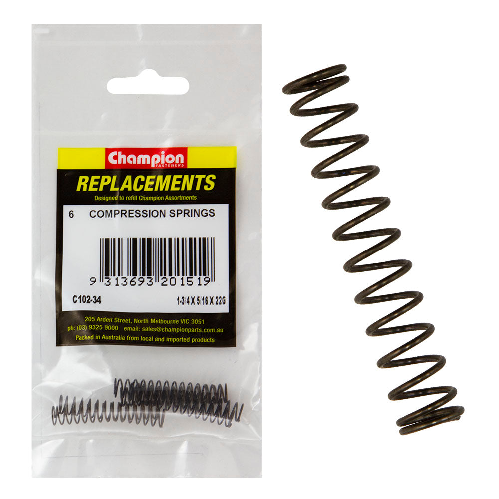 Champion 1-3/4(L) x 5/16in (O.D) x22G Compression Spring-6pk – 1-3/4 (L) X 5/16IN (O.D.) X 22G COMPRESSION SPRING | ISL