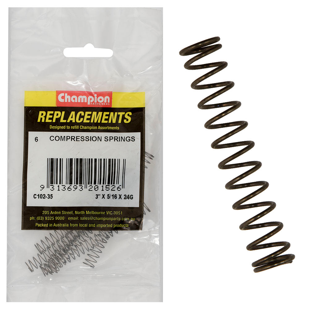 Champion 3in(L) x 5/16in (O.D) x 24G Compression Spring-6pk – 3in (L) X 5/16in (O.D.) X 24g Compression Spring - 6 Pack | ISL