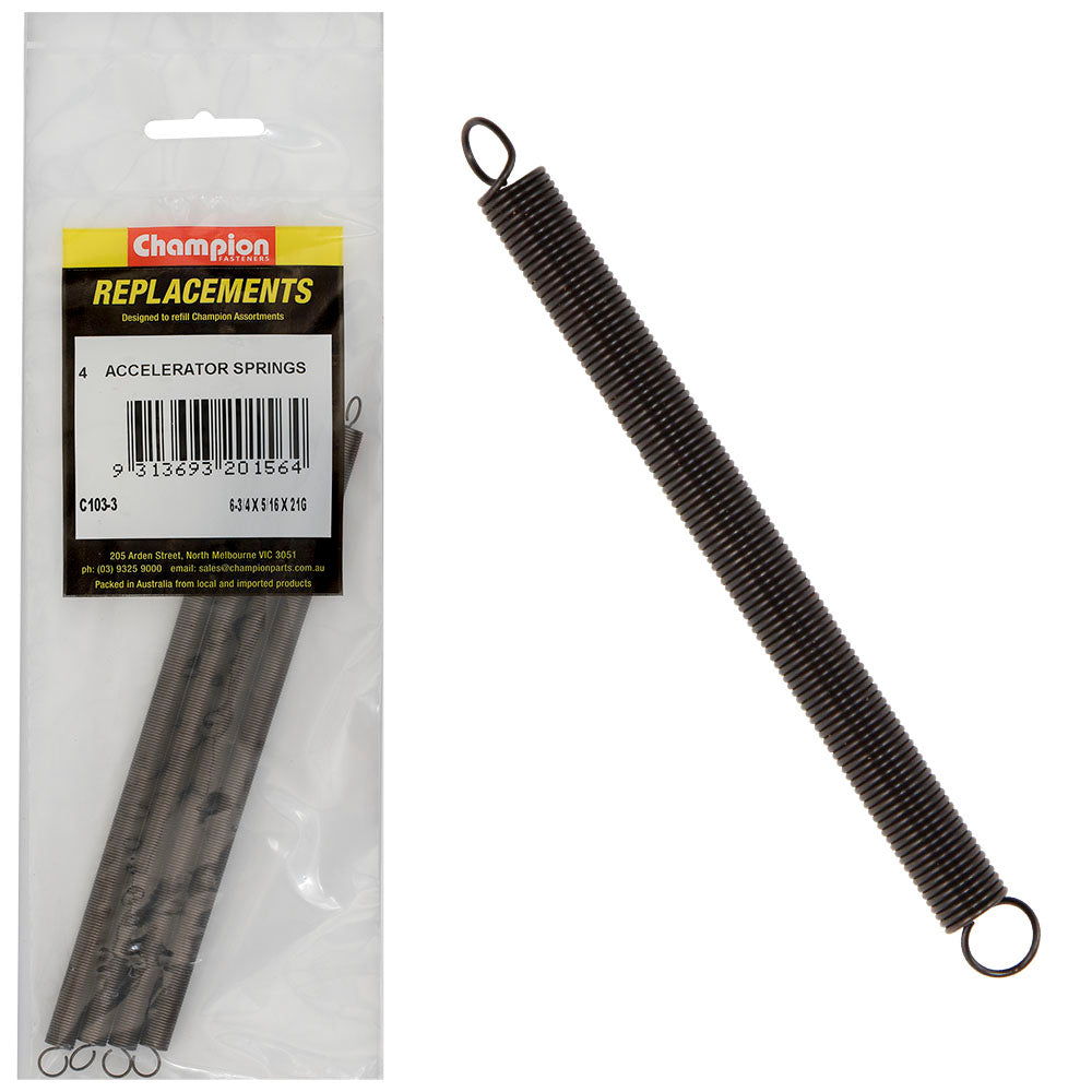 Champion 6-3/4(L) x 5/16in (O.D) x21G Accelerator Spring-4pk – 6-3/4 (L) X 5/16IN (O.D.) X 21G ACCELERATOR SPRING | ISL