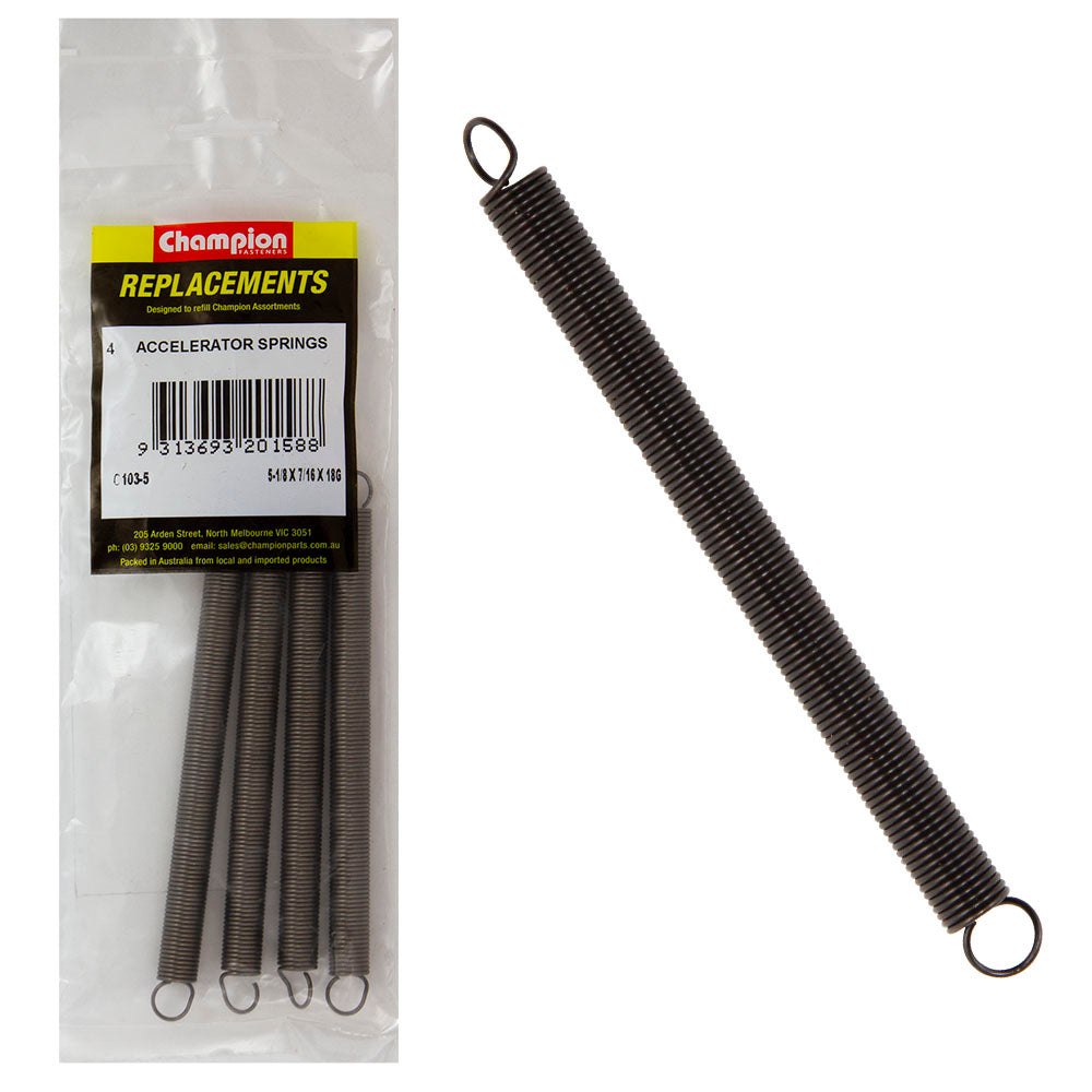 Champion 5-1/8(L) x 7/16in (O.D) x18G Accelerator Spring-4pk – 5-1/8in (L) X 7/16in (O.D.) X 18g Accelerator Spring - 4 Pack