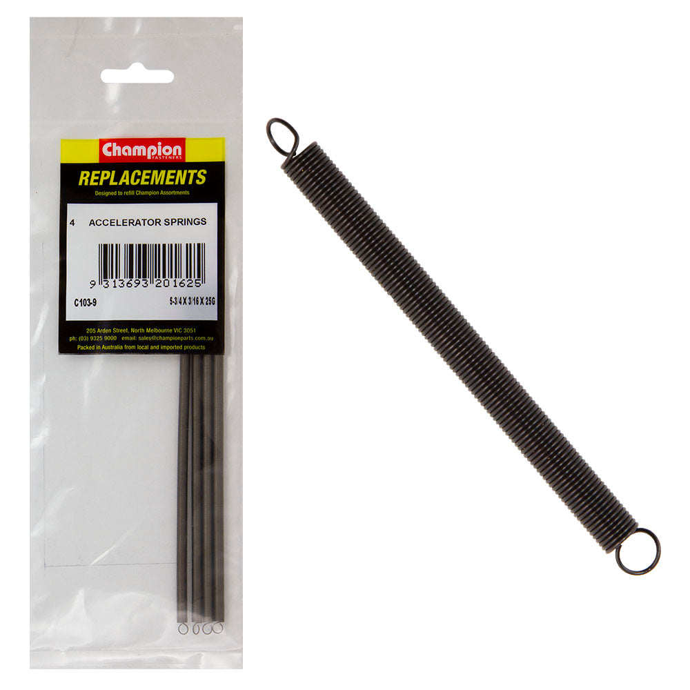 Champion 5-3/4(L) x 3/16in (O.D) x25G Accelerator Spring-4pk – 5-3/4 (L) X 3/16IN (O.D.) X 25G ACCELERATOR SPRING | ISL