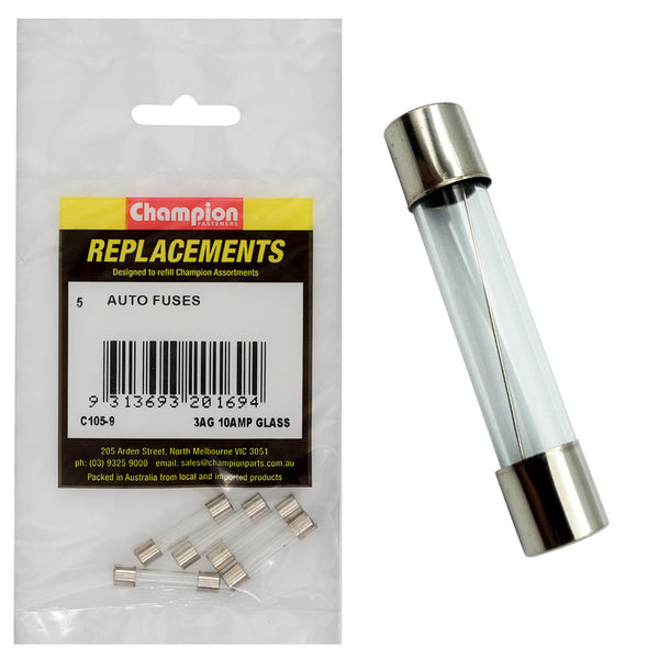 Champion 3Ag 10 Amp Glass Fuse -5pk | Engineers Collective NZ