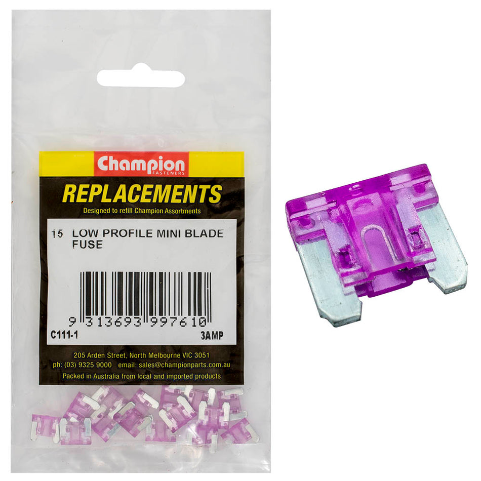 Champion 3Amp Low Profile Mini Blade Fuse (Violet) -15pk