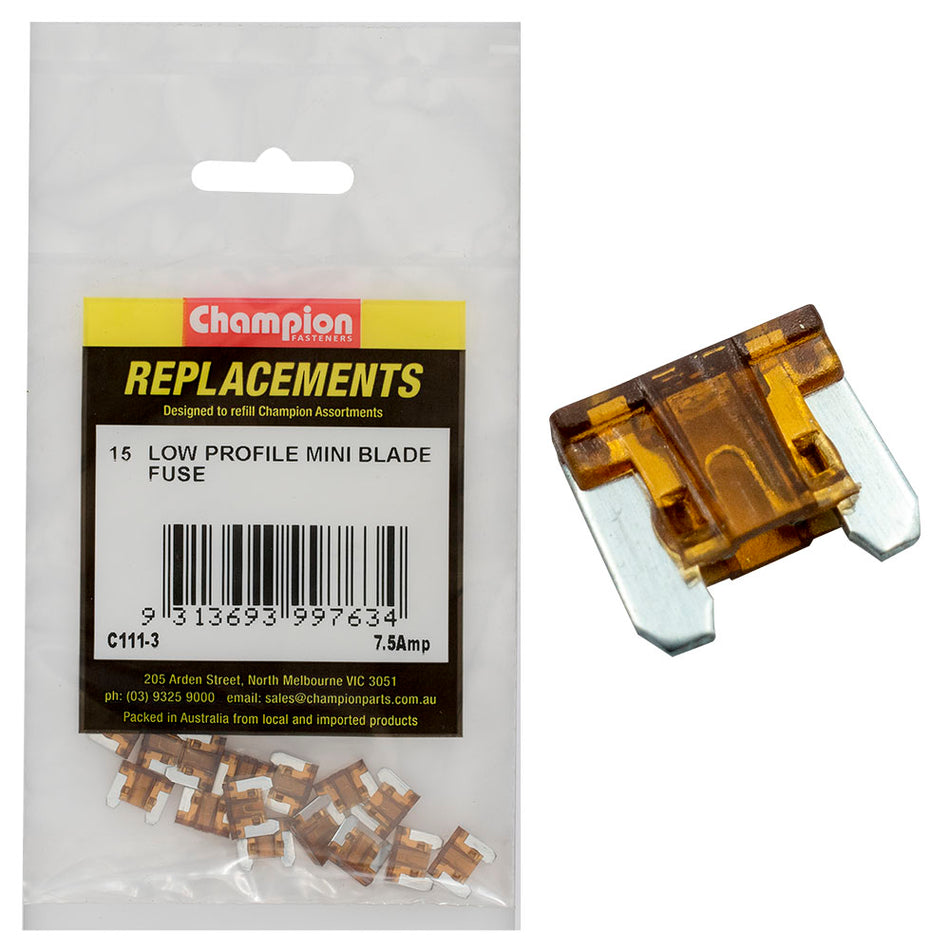 Champion 7.5Amp Low Profile Mini Blade Fuse (Brown) -15pk