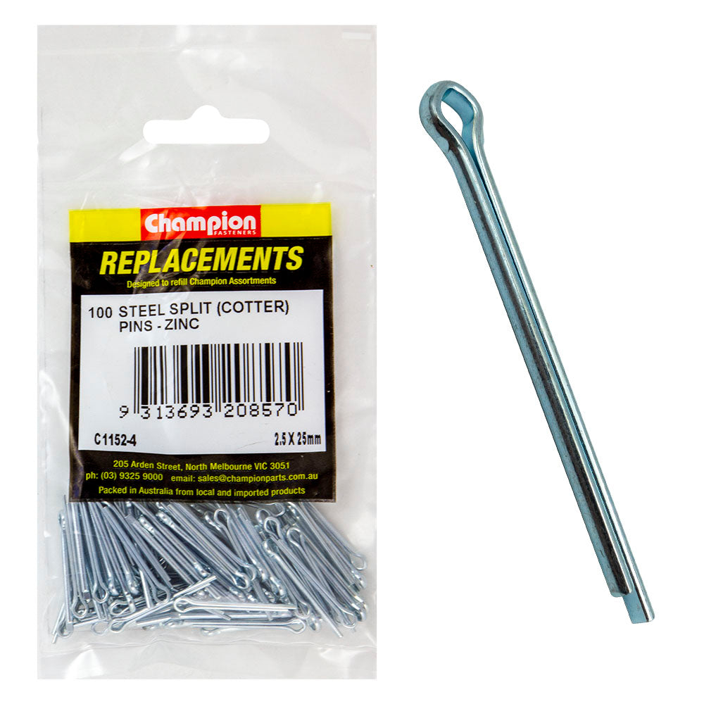 Champion 2.5mm x 25mm Steel Split (Cotter) Pin -100pk | ISL