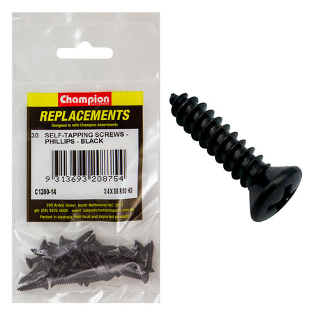 Champion 8G x 3/4in S/Tapping Screw Raised Head Ph Blk -30pk | ISL