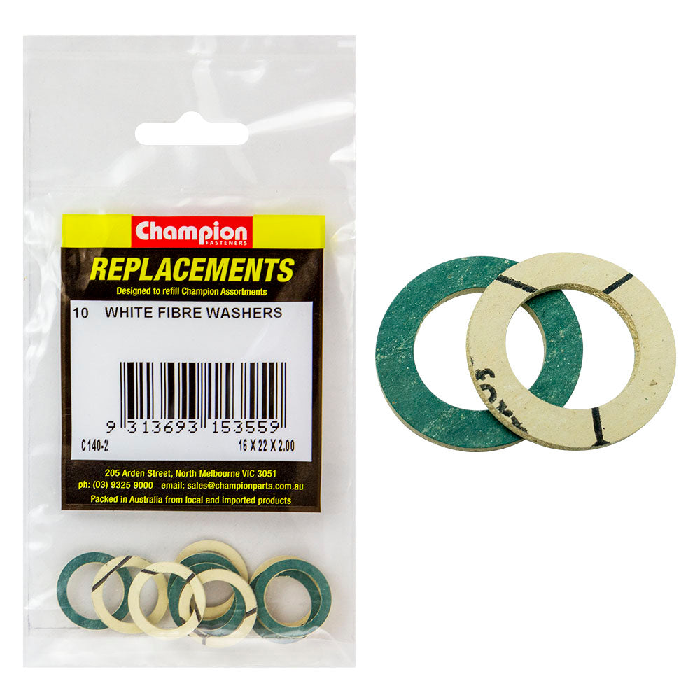 Champion M16 x 22 x2.0mm White Fibre (Sump Plug) Washer-10pk – M16 X 22mm X 2.0mm WHITE FIBRE (SUMP PLUG) WASHER | ISL