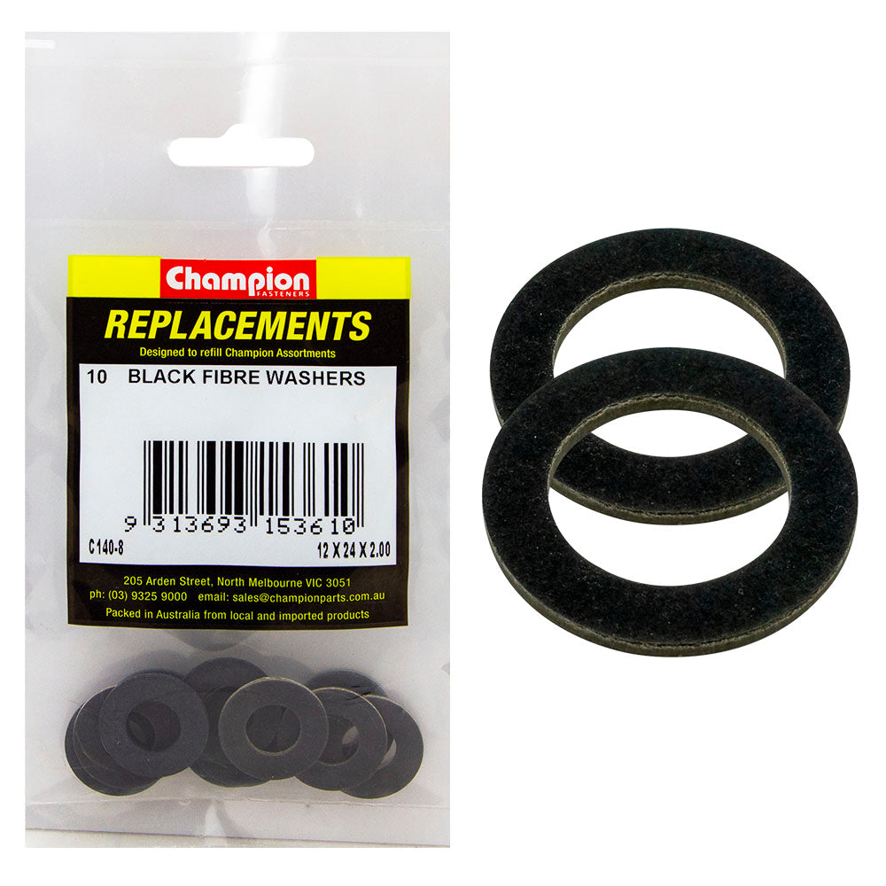 Champion M12 x 24 x2.0mm Black Fibre (Sump Plug) Washer-10pk – M12 X 24mm X 2.0mm Black Fibre (Sump Plug) Washer - 10 Pack