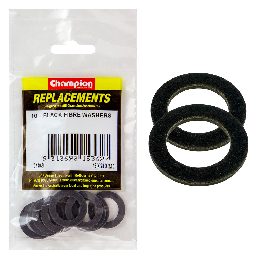 Champion M18 x 28 x2.0mm Black Fibre (Sump Plug) Washer-10pk – M18 X 28mm X 2.0mm BLACK FIBRE (SUMP PLUG) WASHER | ISL