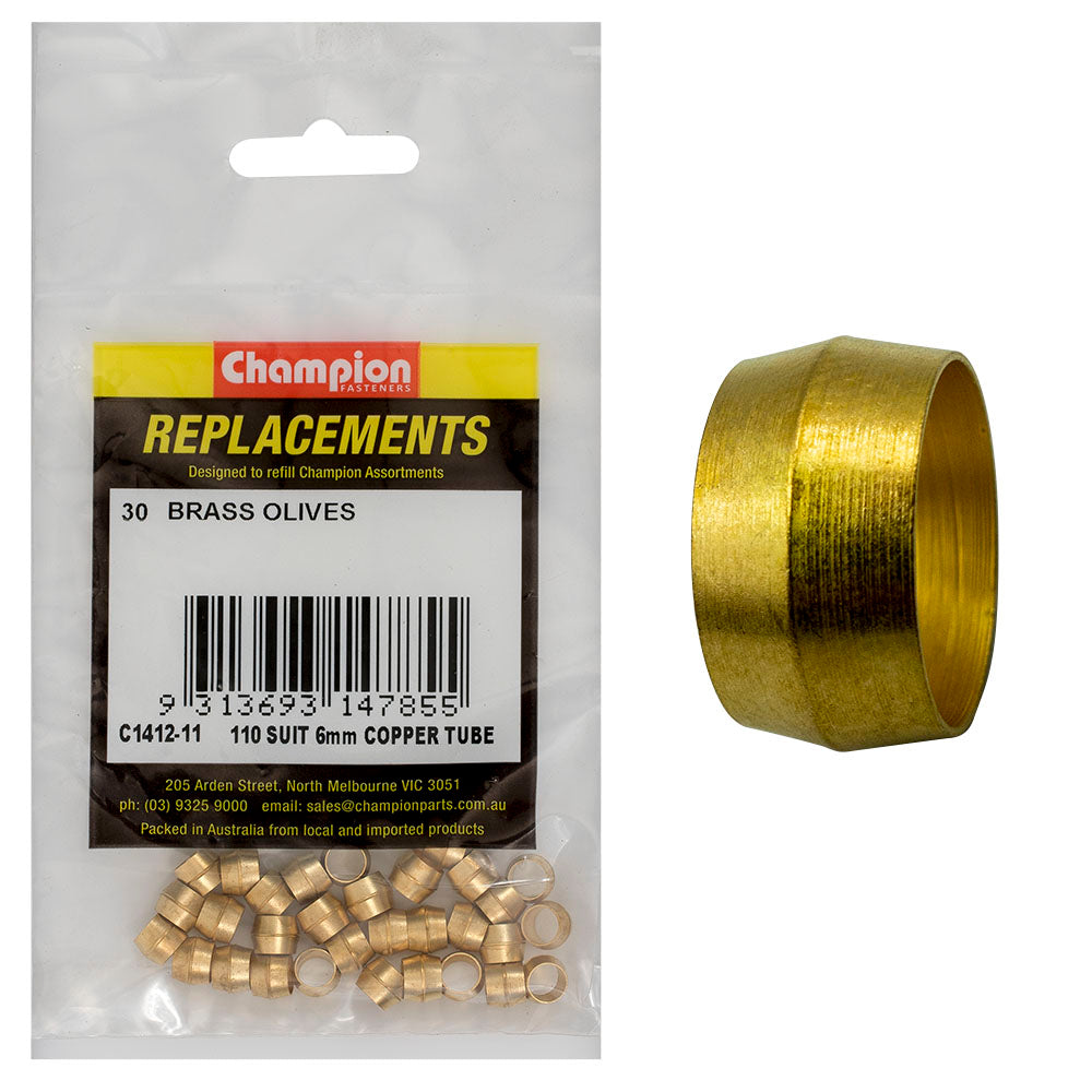 Champion 6mm Brass Compression Type Olive -30pk | ISL