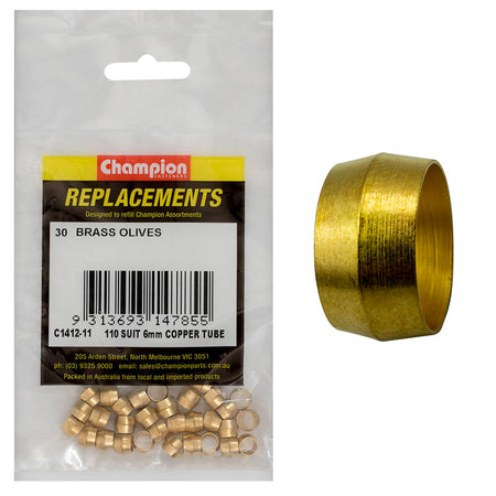 Champion 6mm Brass Compression Type Olive -30pk | ISL