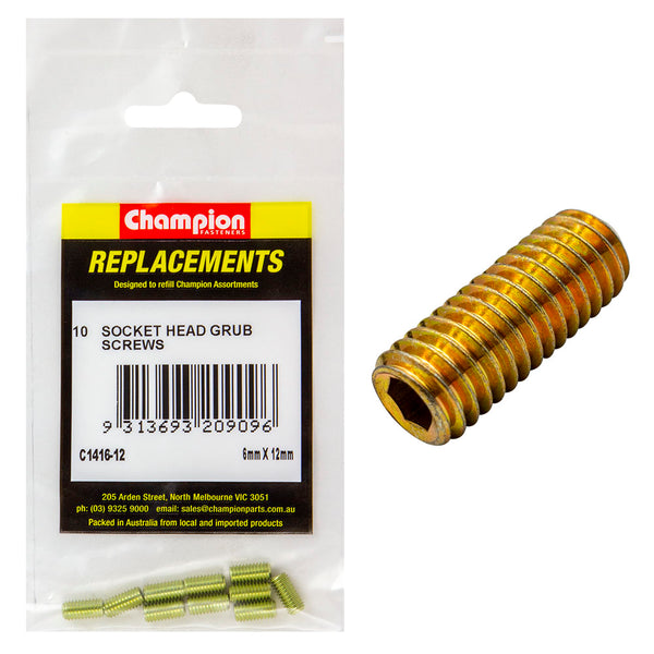 Champion M6 x 12mm Socket Grub Screw -10pk