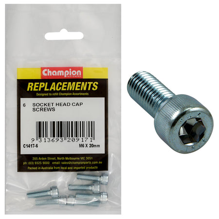 Champion M6 x 20mm Socket Head Cap Screw-Din912-Gr12.9-6pk | ISL